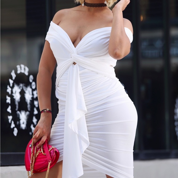 White Ruche Dress - Picture 3 of 6